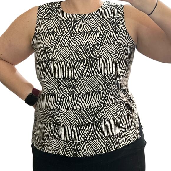 Notations MEDIUM Zebra Print Paint Splatter Stripe Detail Keyhole Back Blouse - Picture 2 of 13